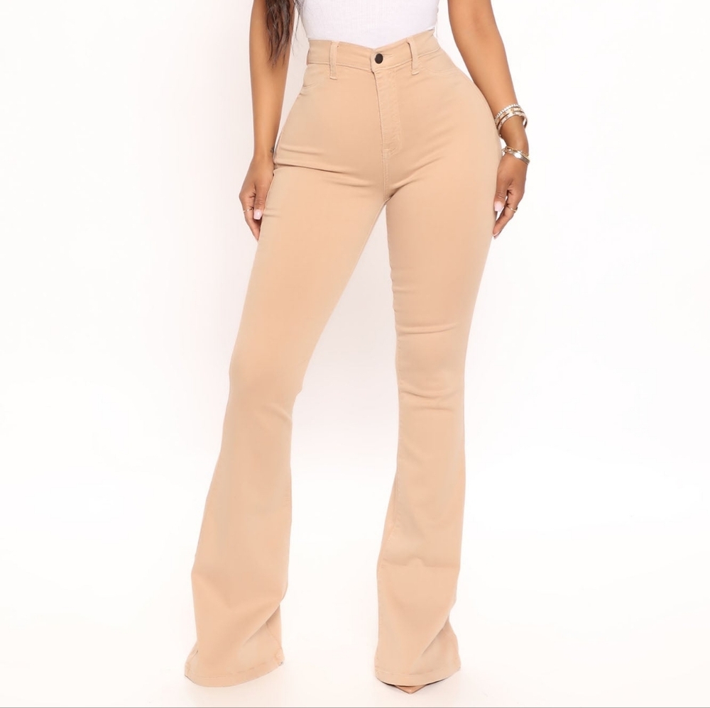 High Rise Flare Jeans - Khaki - Y2K Streetwear Neutral